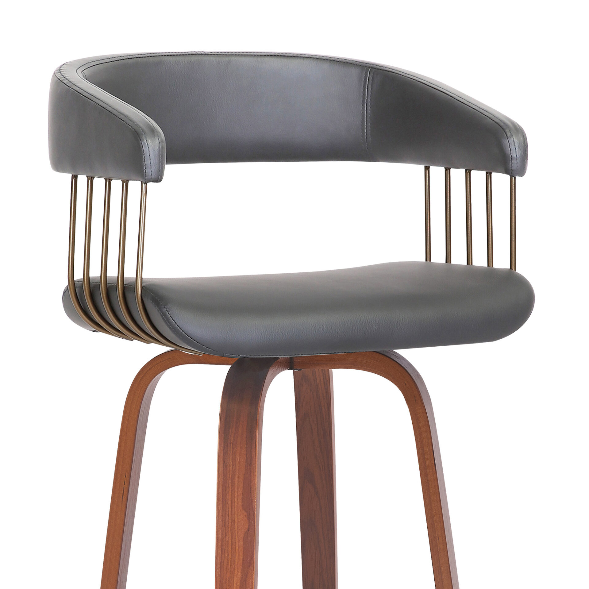 31-Inch Gray and Wood Brown Faux Leather Swivel Bar Stool 6 31-Inch Gray and Wood Brown Faux Leather Swivel Bar Stool - Image 6