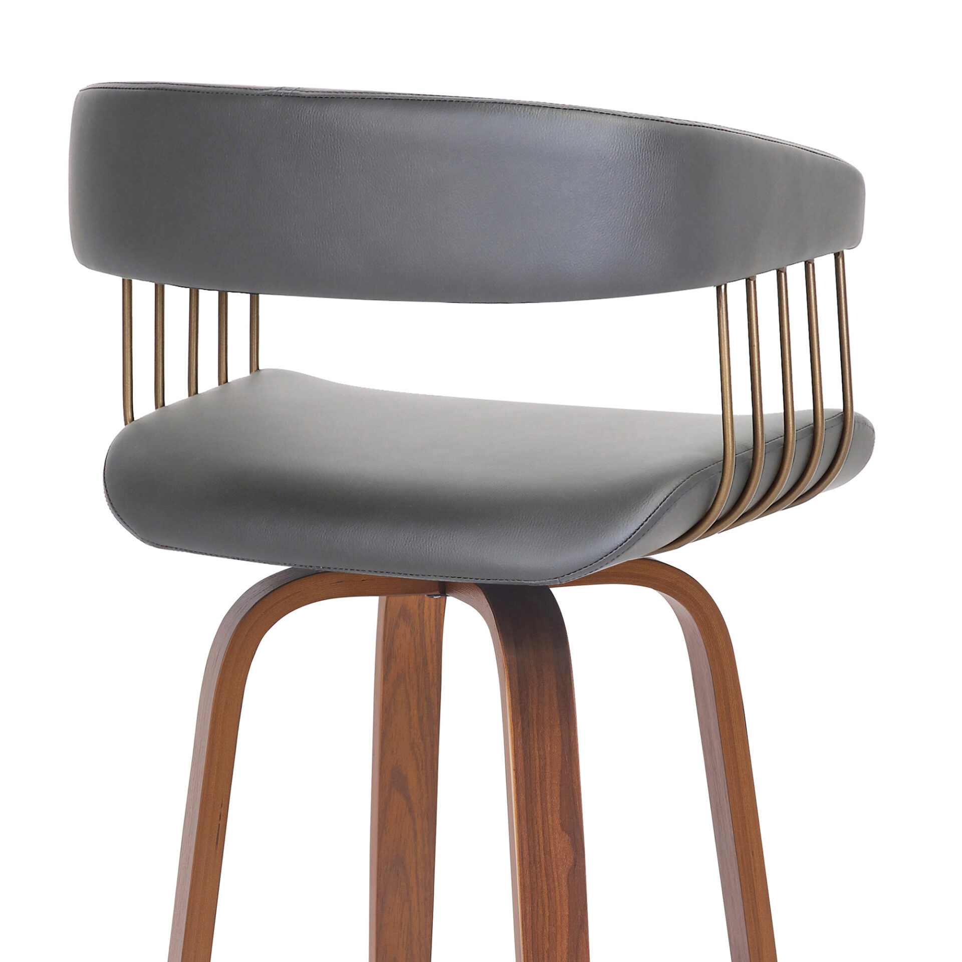31-Inch Gray and Wood Brown Faux Leather Swivel Bar Stool 7 31-Inch Gray and Wood Brown Faux Leather Swivel Bar Stool - Image 7