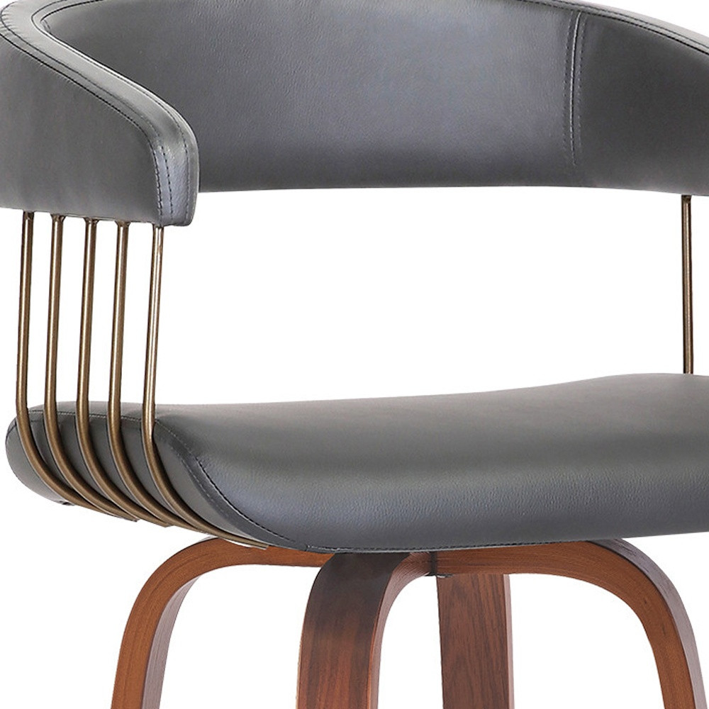 31-Inch Gray and Wood Brown Faux Leather Swivel Bar Stool 8 31-Inch Gray and Wood Brown Faux Leather Swivel Bar Stool - Image 8