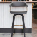 31-Inch Gray and Black Faux Leather Swivel Bar Stool