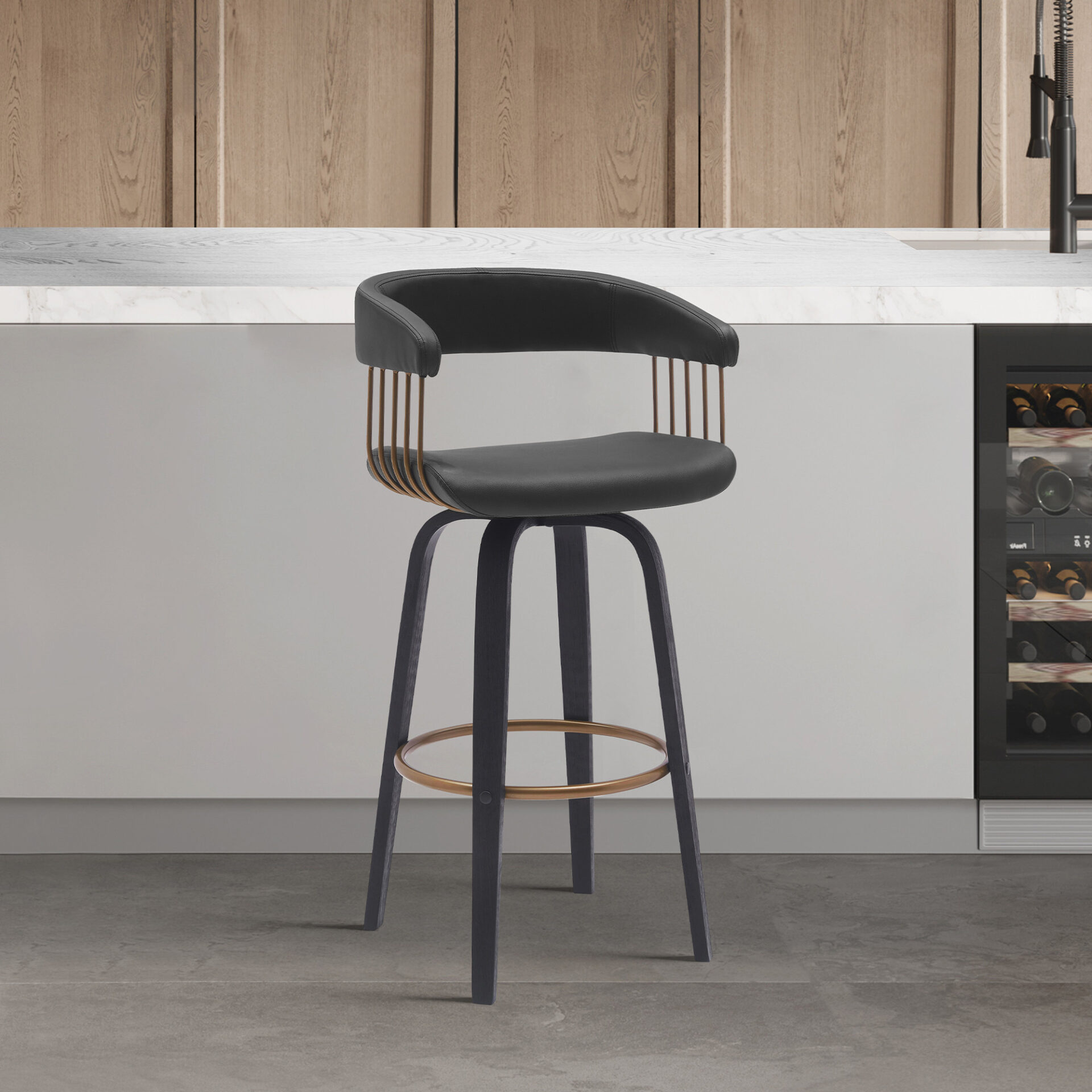 31-Inch Black Faux Leather Swivel Modern Bar Stool 9 31-Inch Black Faux Leather Swivel Modern Bar Stool - Image 9