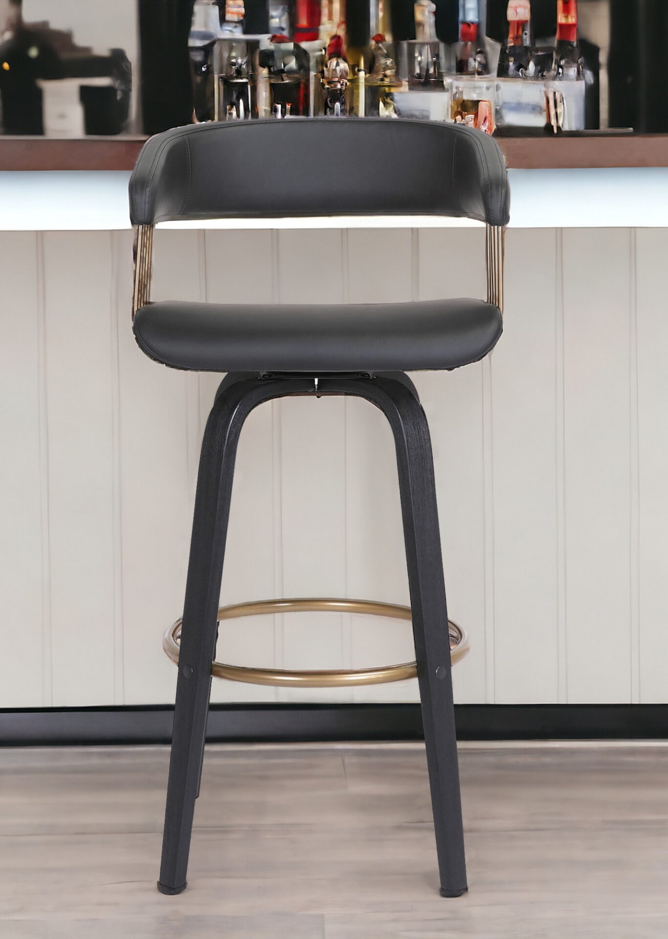 31-Inch Black Faux Leather Swivel Modern Bar Stool 1 31-Inch Black Faux Leather Swivel Modern Bar Stool