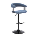 Adjustable Height Blue and Black Swivel Bar Stool with Footrest