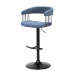 Adjustable Height Blue and Black Swivel Bar Stool with Footrest