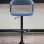 Adjustable Height Blue and Black Swivel Bar Stool with Footrest