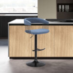 Adjustable Height Blue and Black Swivel Bar Stool with Footrest