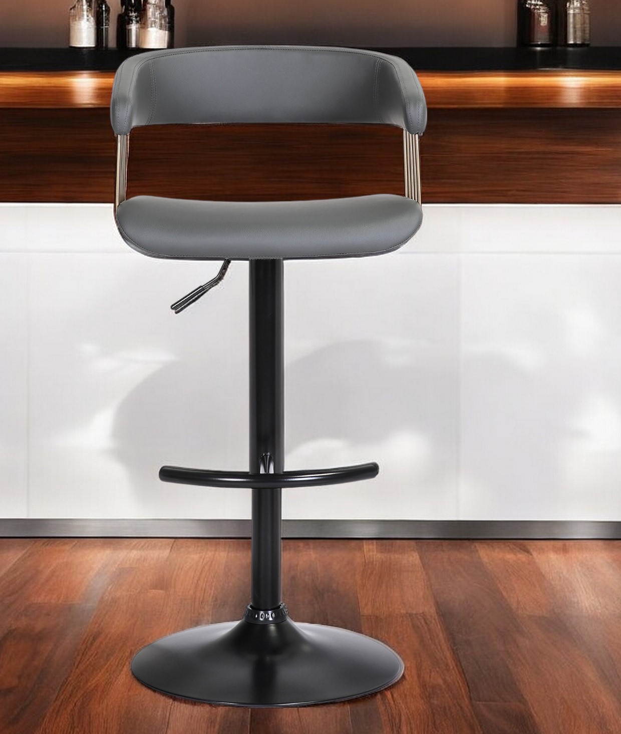 44-Inch Gray and Black Adjustable Height Swivel Bar Stool 2 44-Inch Gray and Black Adjustable Height Swivel Bar Stool - Image 2