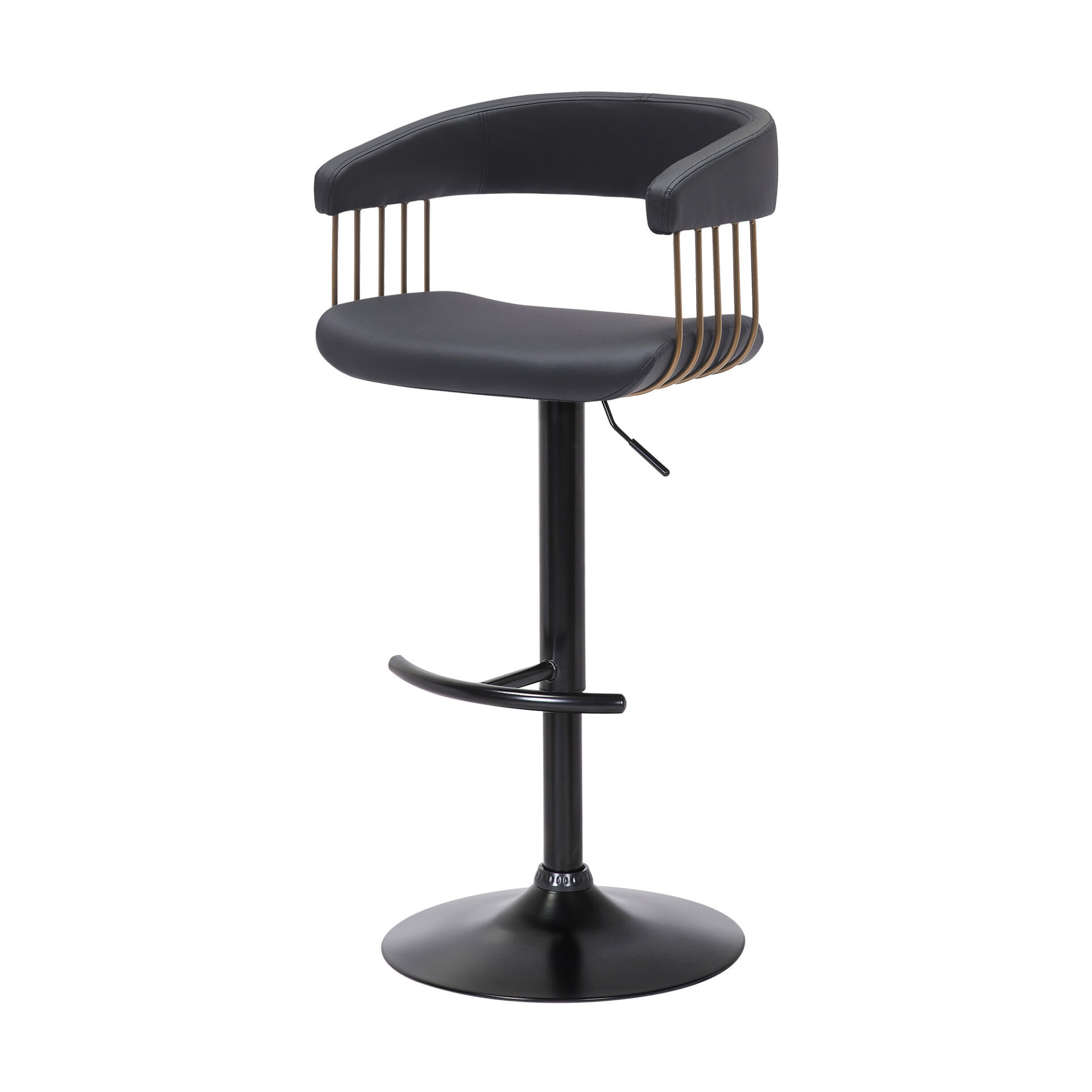 Adjustable Black Faux Leather and Metal Swivel Bar Stool 7 Adjustable Black Faux Leather and Metal Swivel Bar Stool - Image 7