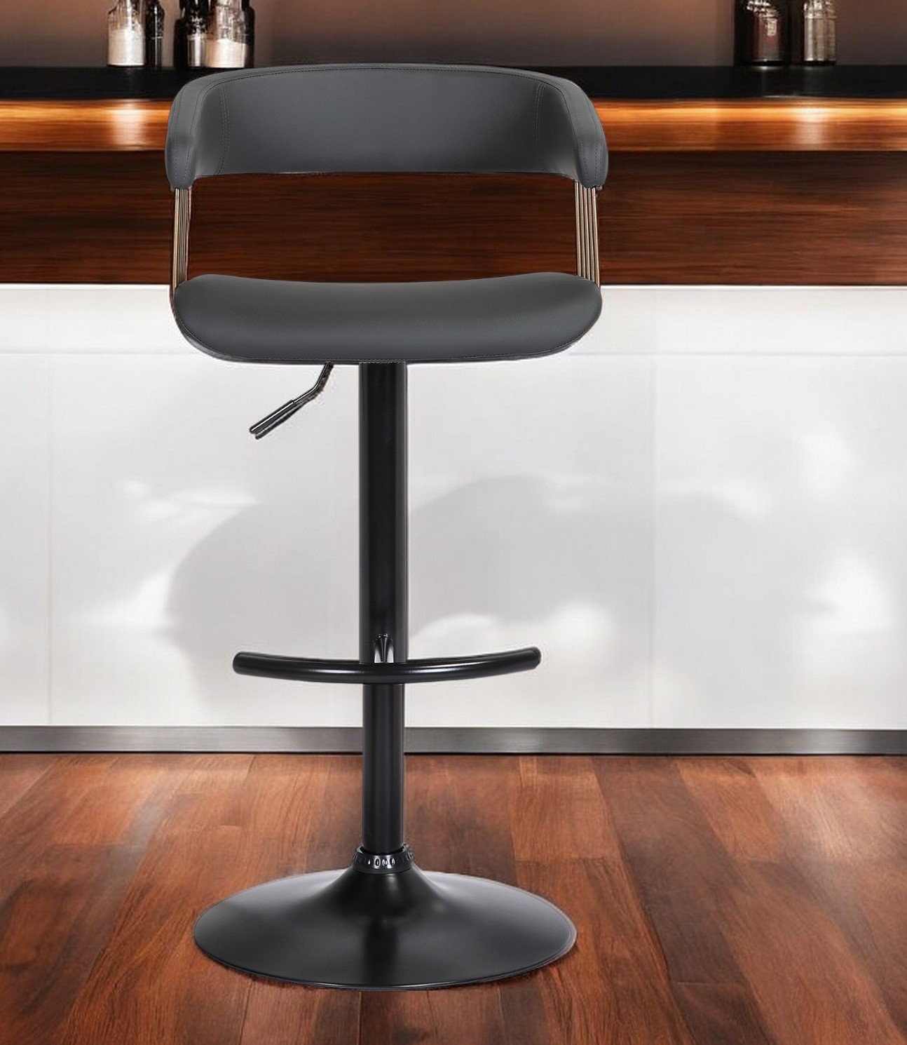 Adjustable Black Faux Leather and Metal Swivel Bar Stool 2 Adjustable Black Faux Leather and Metal Swivel Bar Stool - Image 2