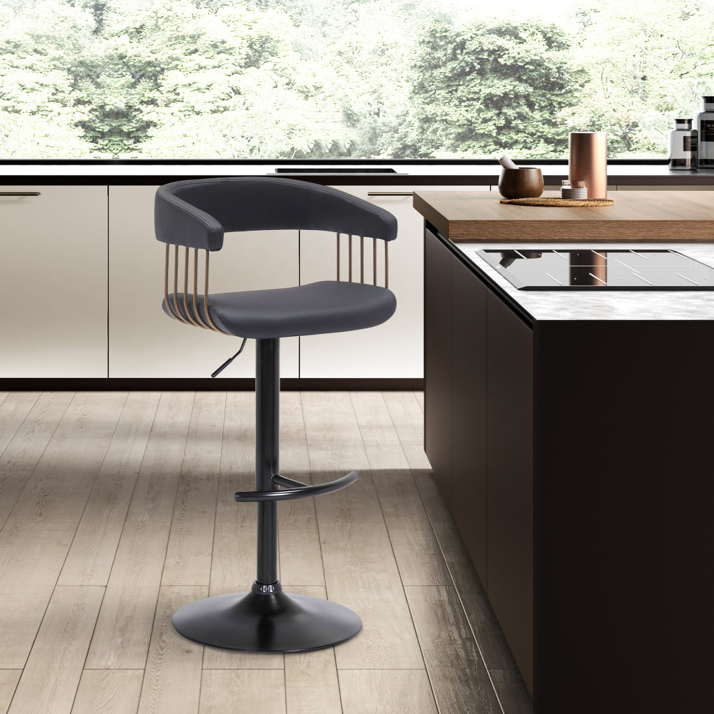 Adjustable Black Faux Leather and Metal Swivel Bar Stool 9 Adjustable Black Faux Leather and Metal Swivel Bar Stool - Image 9