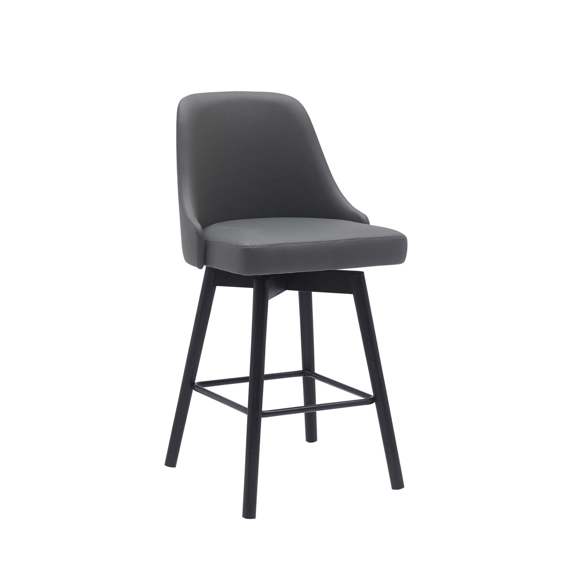26 Inch Gray and Black Swivel Faux Leather Bar Stool 3 26 Inch Gray and Black Swivel Faux Leather Bar Stool - Image 3