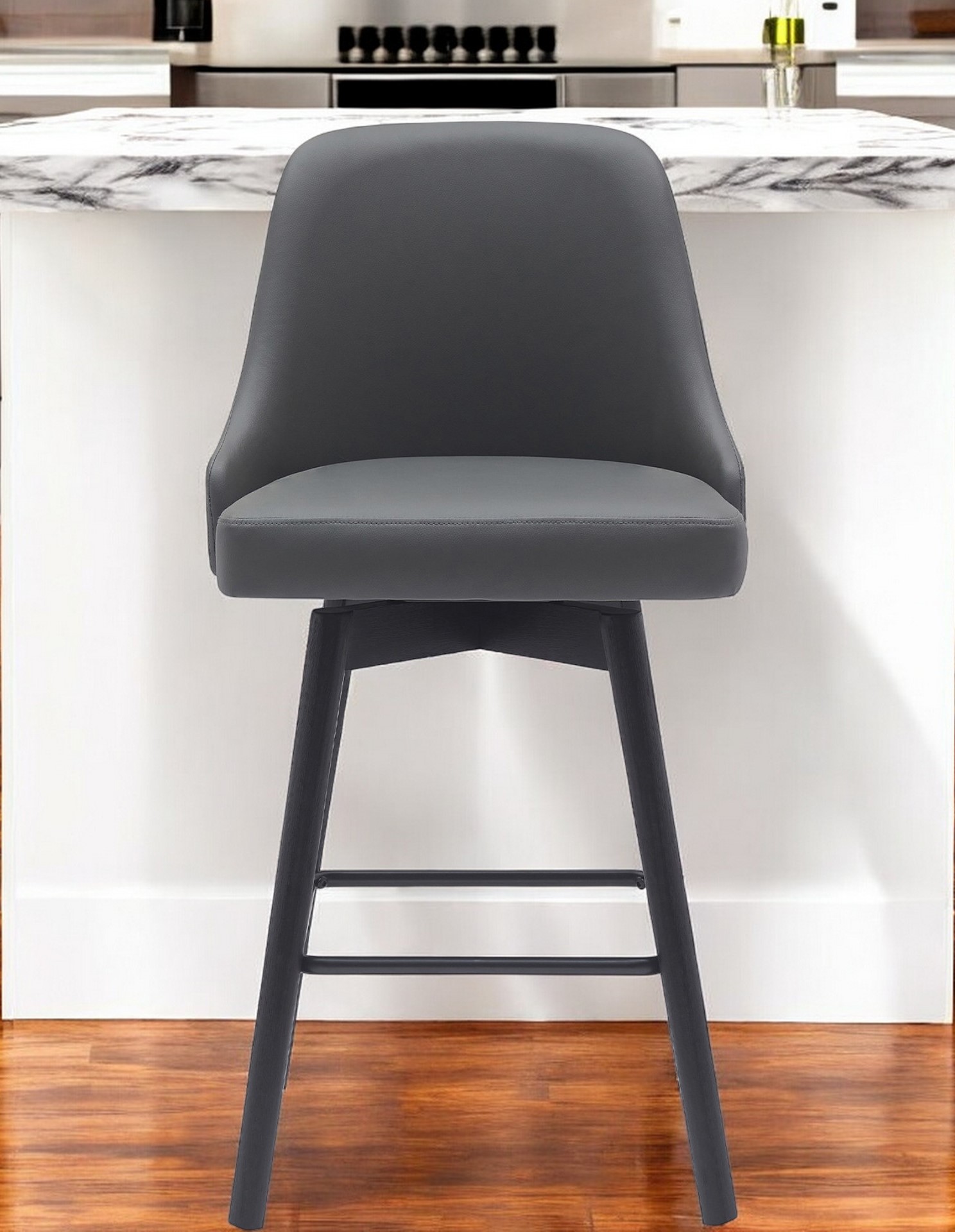 26 Inch Gray and Black Swivel Faux Leather Bar Stool 1 26 Inch Gray and Black Swivel Faux Leather Bar Stool