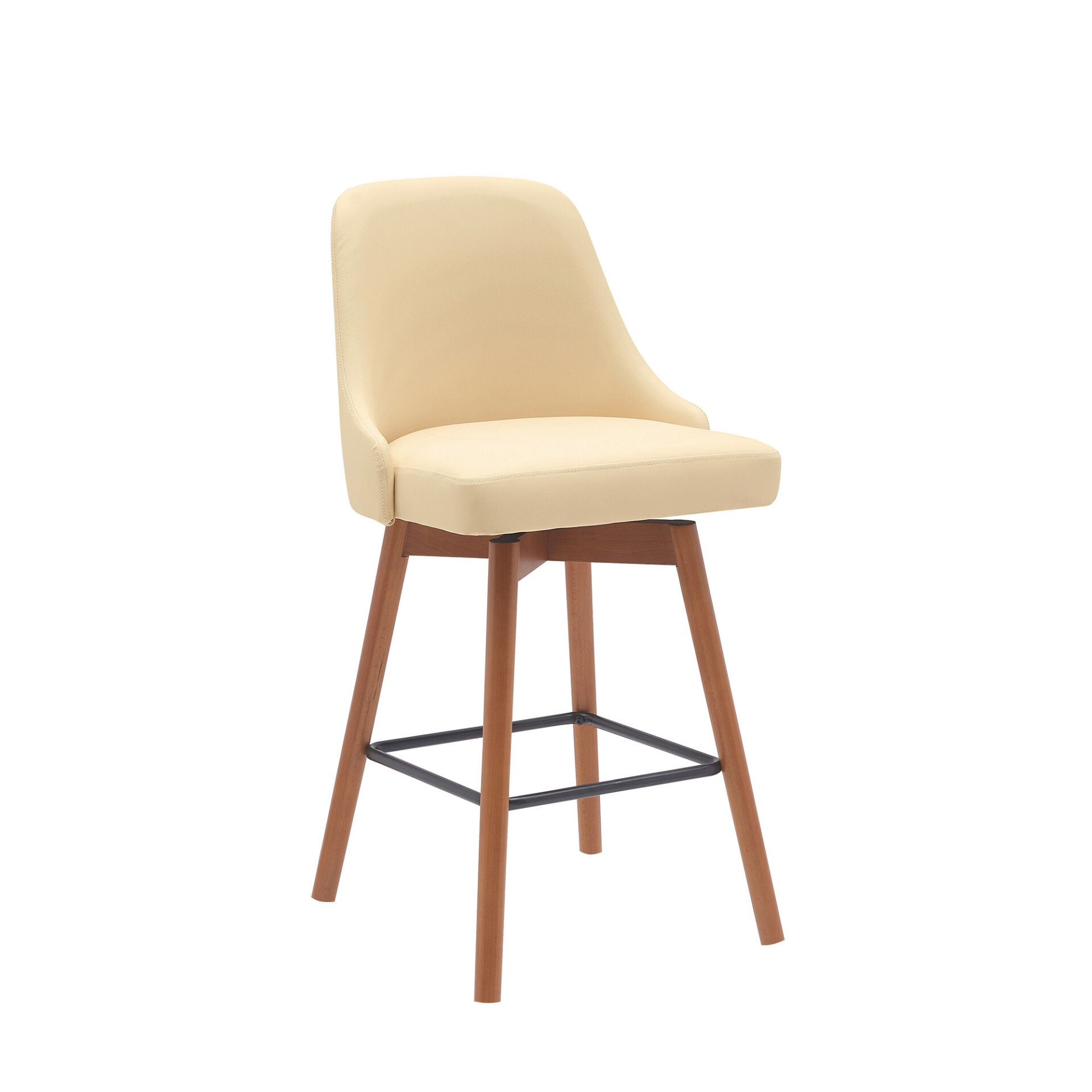26 Inch Cream and Wood Brown Swivel Counter Height Bar Stool 3 26 Inch Cream and Wood Brown Swivel Counter Height Bar Stool - Image 3