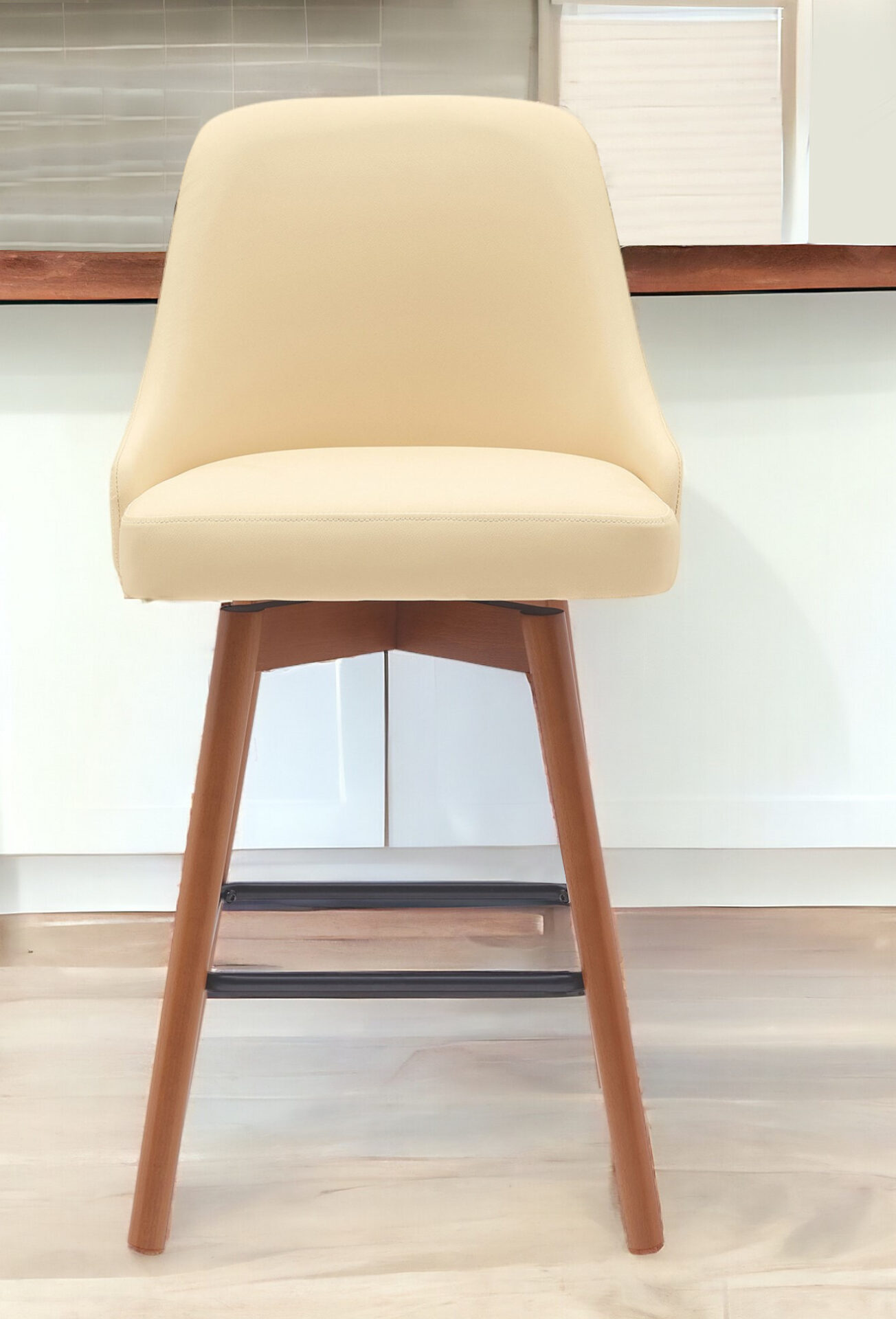 26 Inch Cream and Wood Brown Swivel Counter Height Bar Stool 1 26 Inch Cream and Wood Brown Swivel Counter Height Bar Stool