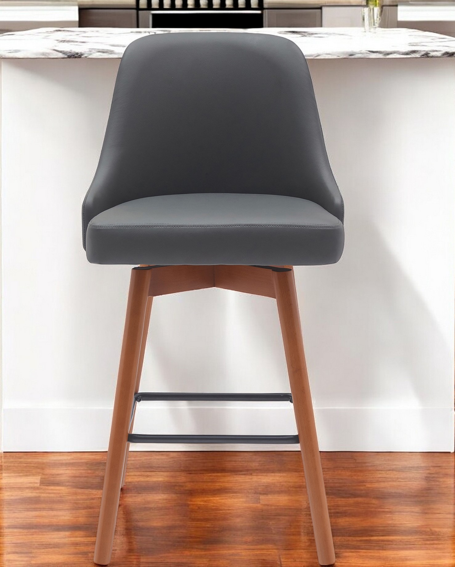 26 Inch Gray and Wood Brown Swivel Counter Height Bar Stool 2 26 Inch Gray and Wood Brown Swivel Counter Height Bar Stool - Image 2