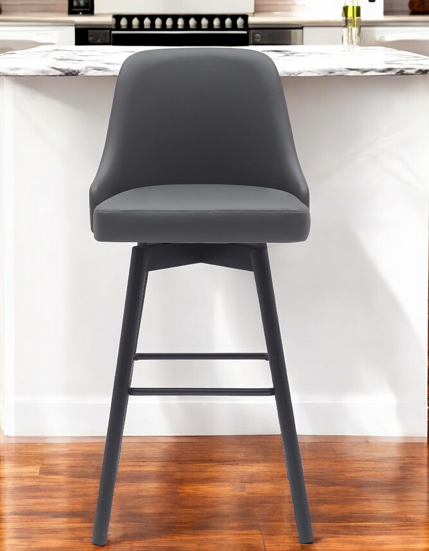 30-Inch Gray and Black Modern Faux Leather Swivel Bar Stool 1 30-Inch Gray and Black Modern Faux Leather Swivel Bar Stool