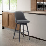30-Inch Gray and Black Modern Faux Leather Swivel Bar Stool 18 30-Inch Gray and Black Modern Faux Leather Swivel Bar Stool