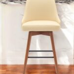 30 Inch Cream and Wood Brown Swivel Bar Stool with Footrest 10 30 Inch Cream and Wood Brown Swivel Bar Stool with Footrest