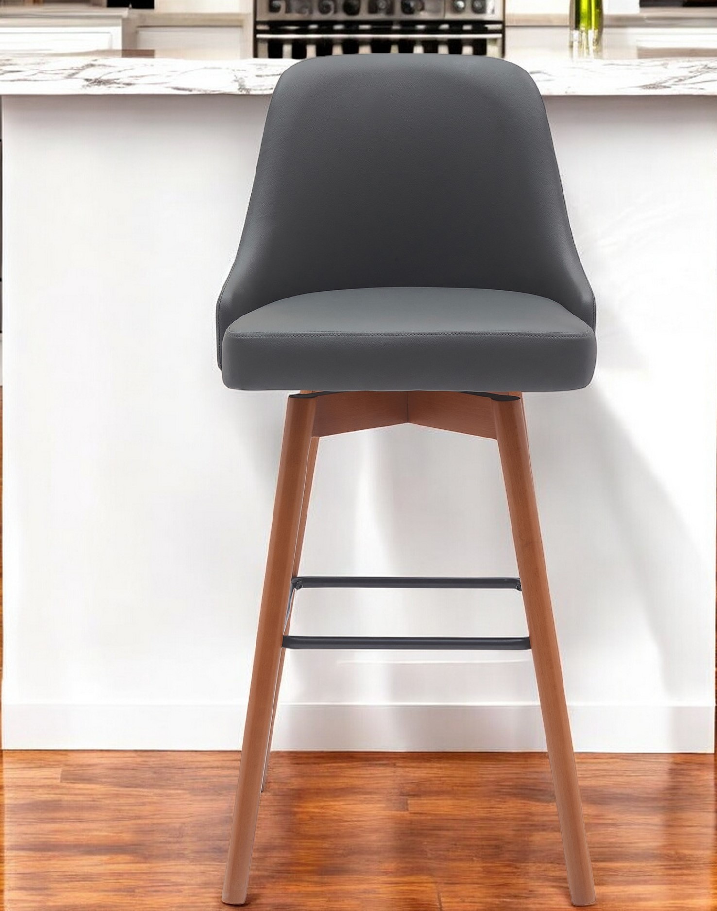 30-Inch Gray and Wood Brown Swivel Bar Stool Modern Style 2 30-Inch Gray and Wood Brown Swivel Bar Stool Modern Style - Image 2