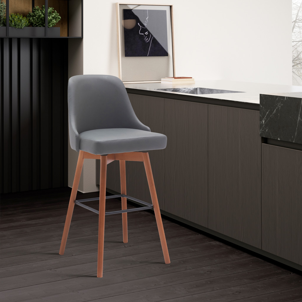30-Inch Gray and Wood Brown Swivel Bar Stool Modern Style 9 30-Inch Gray and Wood Brown Swivel Bar Stool Modern Style - Image 9