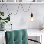 Black Plug-In Ceiling Lamp with Braided Wire and Adjustable Hanging