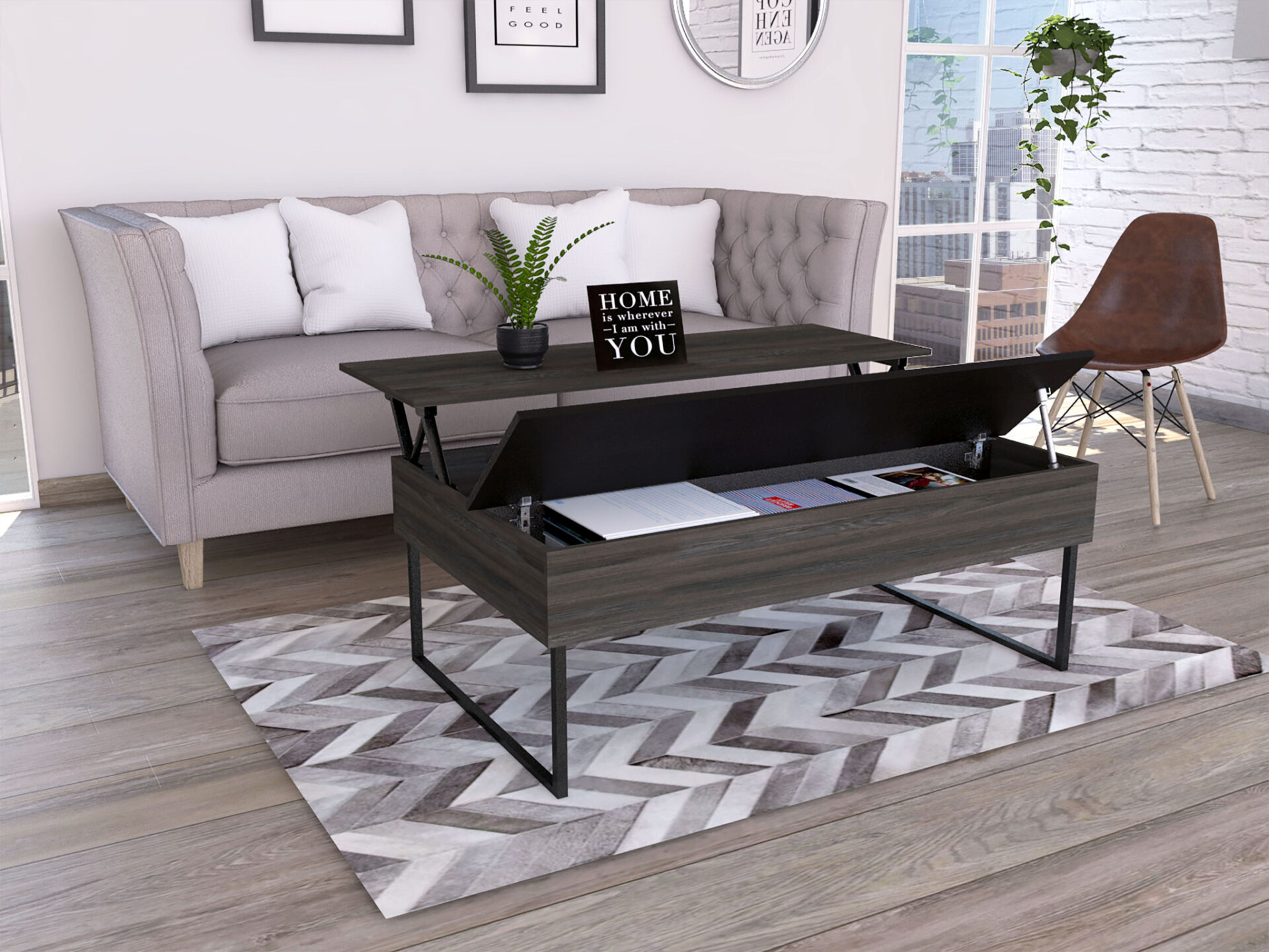 49-Inch Espresso and Black Lift Top Coffee Table 5 49-Inch Espresso and Black Lift Top Coffee Table - Image 5