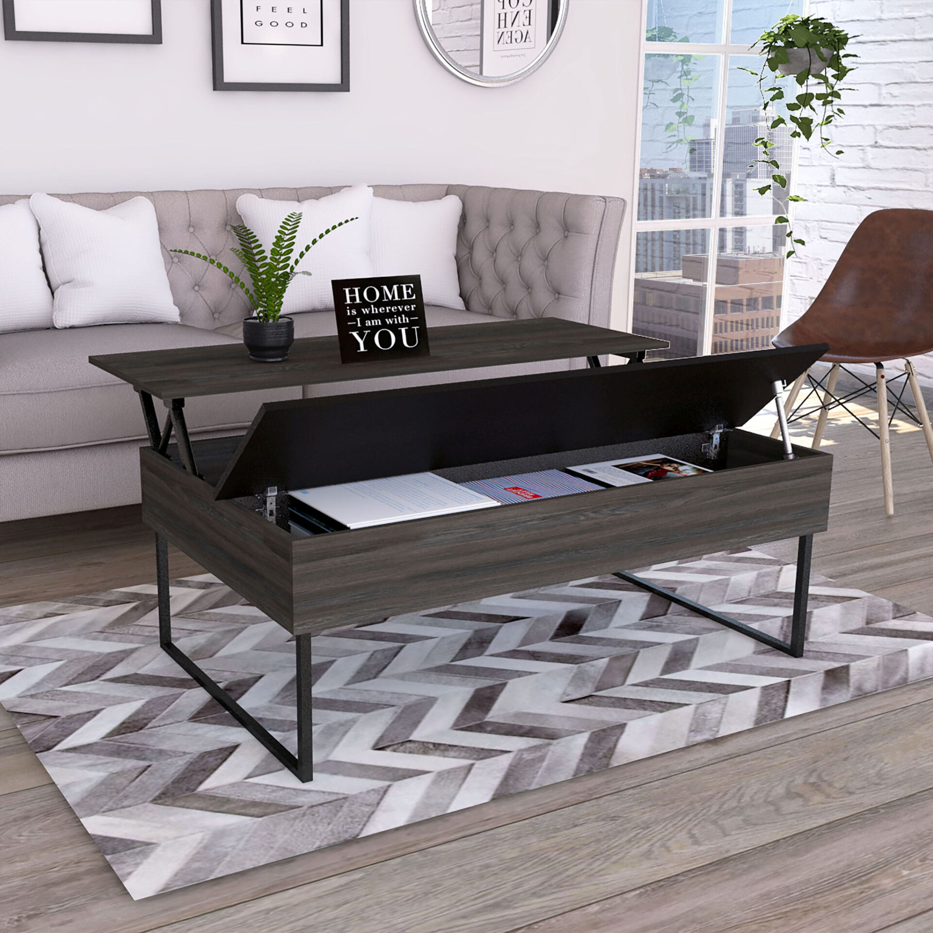 49-Inch Espresso and Black Lift Top Coffee Table 6 49-Inch Espresso and Black Lift Top Coffee Table - Image 6