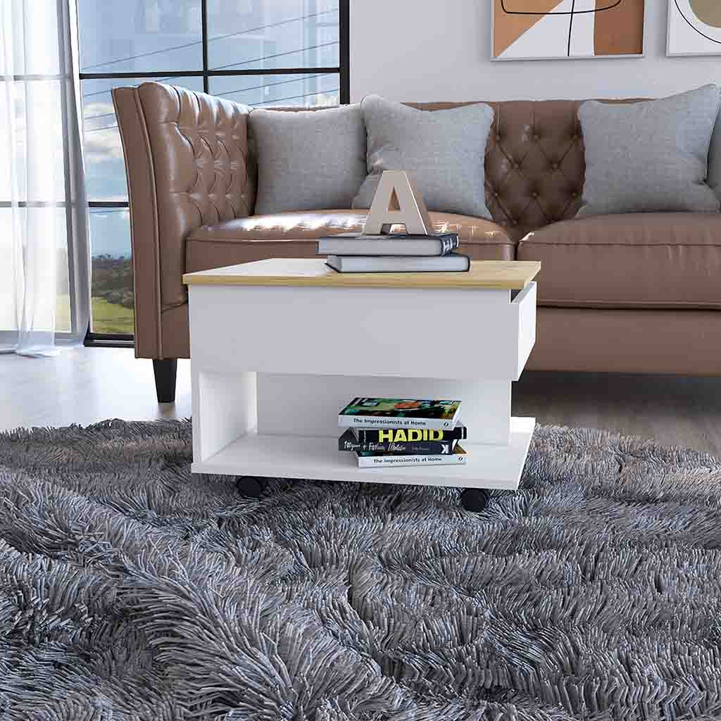 22-Inch Natural White Lift Top Coffee Table With Shelves 6 22-Inch Natural White Lift Top Coffee Table With Shelves - Image 6