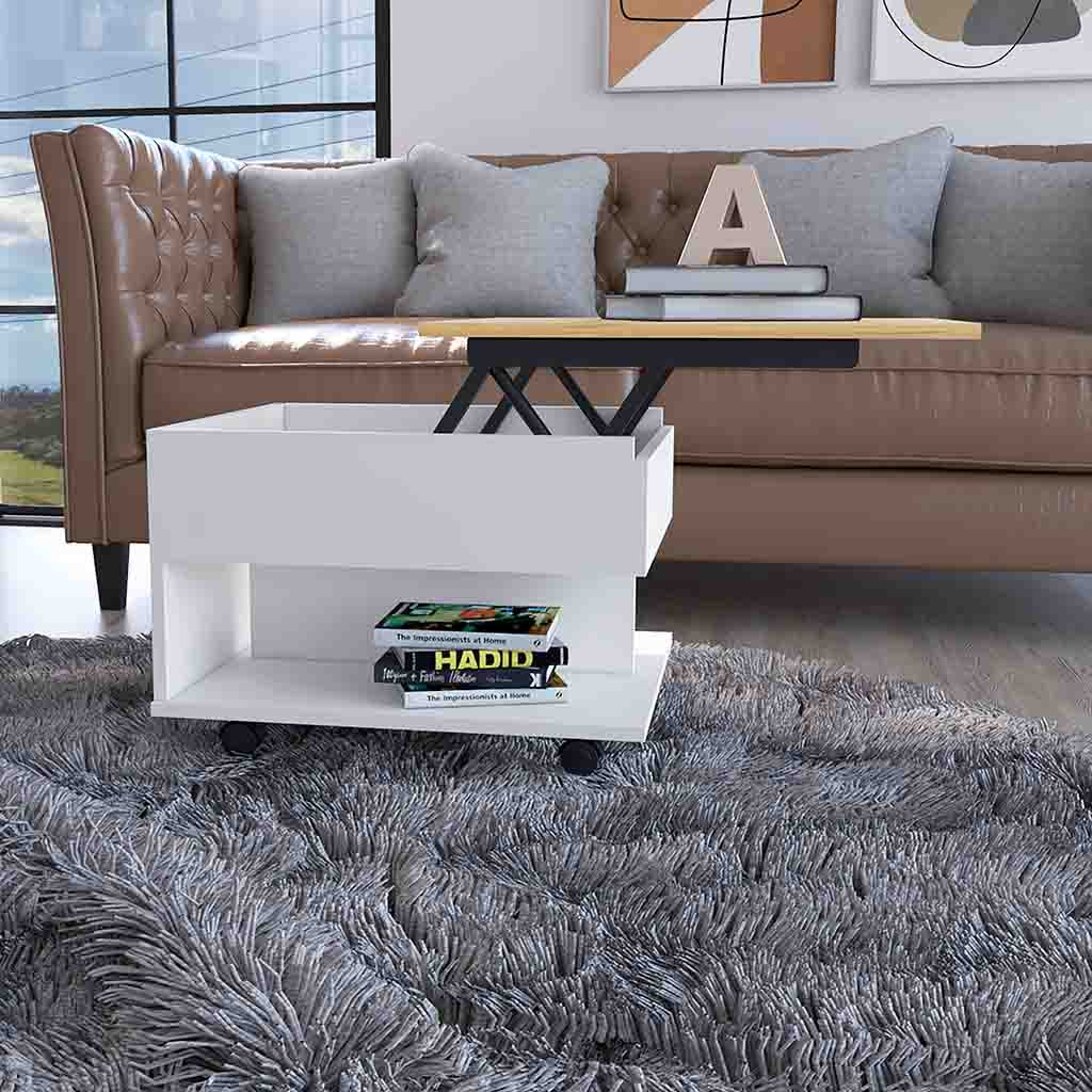 22-Inch Natural White Lift Top Coffee Table With Shelves 7 22-Inch Natural White Lift Top Coffee Table With Shelves - Image 7