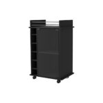 Black Rectangular Rolling Bar Cart With Wine Storage and Wheels
