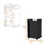 Black Rectangular Rolling Bar Cart With Wine Storage and Wheels