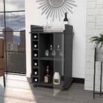 Black Rectangular Rolling Bar Cart With Wine Storage and Wheels