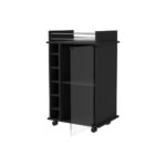 Black Rectangular Rolling Bar Cart With Wine Storage and Wheels