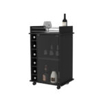 Black Rectangular Rolling Bar Cart With Wine Storage and Wheels