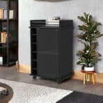 Black Rectangular Rolling Bar Cart With Wine Storage and Wheels