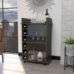 Espresso Rolling Bar Cart With Cabinet and 6-Bottle Wine Storage