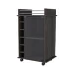 Espresso Rolling Bar Cart With Cabinet and 6-Bottle Wine Storage