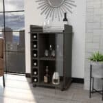 Espresso Rolling Bar Cart With Cabinet and 6-Bottle Wine Storage