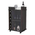 Espresso Rolling Bar Cart With Cabinet and 6-Bottle Wine Storage