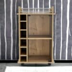 Oak Rolling Bar Cart With Cabinets and Wine Storage