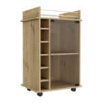Oak Rolling Bar Cart With Cabinets and Wine Storage