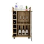 Oak Rolling Bar Cart With Cabinets and Wine Storage