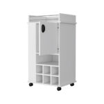 White Rectangular Rolling Bar Cart With Wine Storage and Cabinets