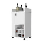 White Rectangular Rolling Bar Cart With Wine Storage and Cabinets