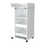 White Rolling Bar Cart With Cabinets and Built-In Wine Storage