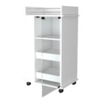 White Rolling Bar Cart With Cabinets and Built-In Wine Storage