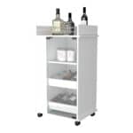 White Rolling Bar Cart With Cabinets and Built-In Wine Storage