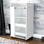 White Rolling Bar Cart With Cabinets and Built-In Wine Storage