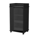 Black Rolling Bar Cart With Cabinets and Wine Storage