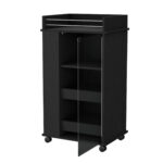 Black Rolling Bar Cart With Cabinets and Wine Storage
